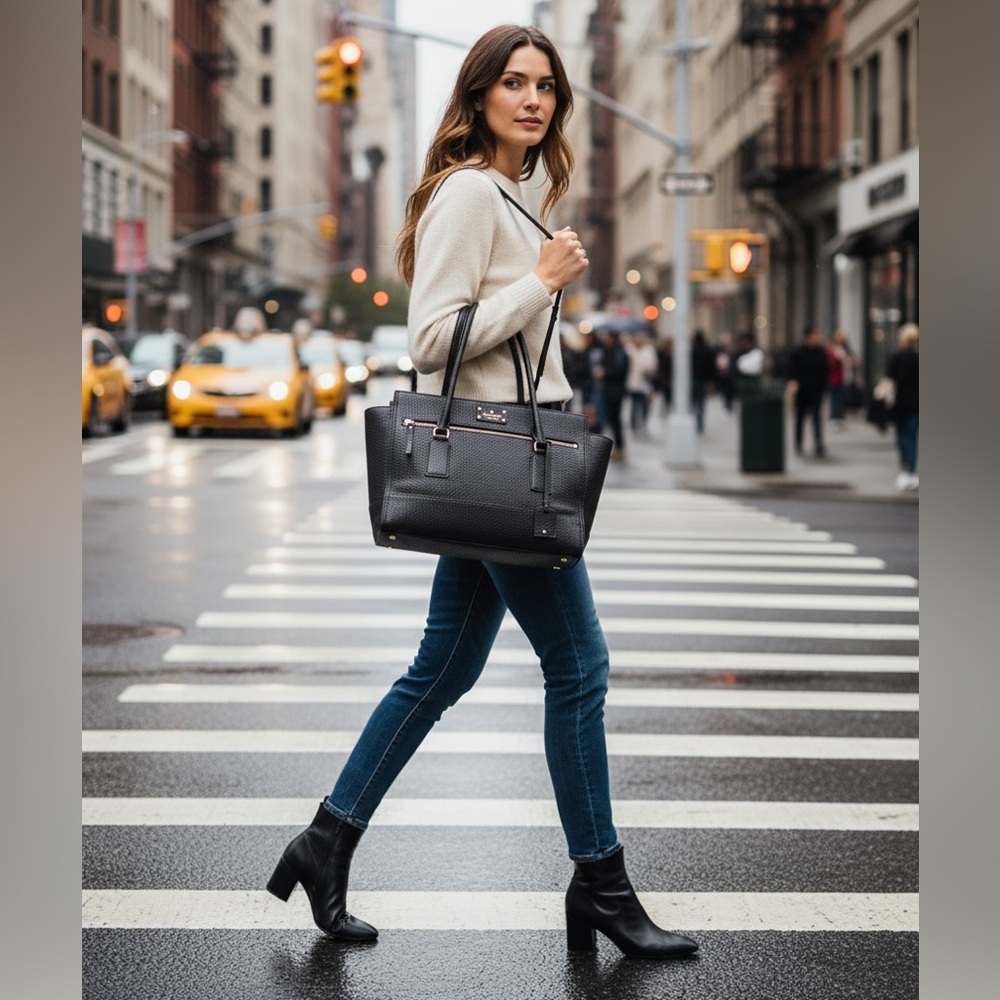 kate spade ♠️ Bay Street Oden Black Pebbled Leather Tote EUC